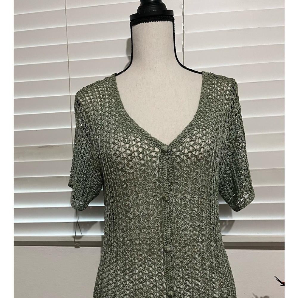 Light Olive Green Crocheted Button-Front Women's Top